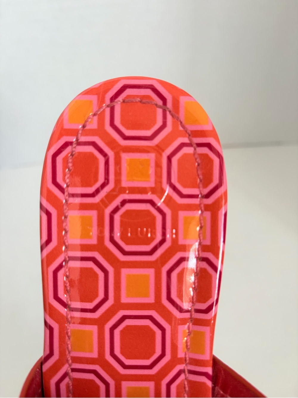 Tory Burch Miller Sandals Flip Flop Geometric Printed Leather Orange Pink Size 8 - Picture 7 of 14